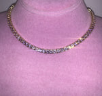 Ladies Thin Bling Tennis Chain (Gold with Pink Stones)