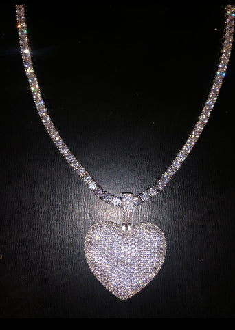 Pave Heart Chain (silver with Clear stones)