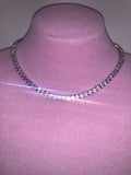 Ladies Thin Bling Tennis Chain (Silver with Pink Stones)