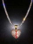 Heart Stitch on Thin Bling Chain (gold with Clear stones)