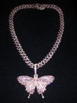 (Rose Gold/Pink Stones) Butterfly on Prong Link Chain