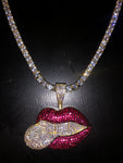 Licking Tongue on Thin Bling Chain (gold with Clear stones)