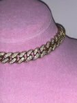 Ladies Thin Bling C Link Choker (Gold with Pink Stones)