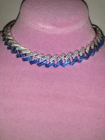Silver Prong Link Choker with Blue and Clear Stones