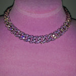 Ladies Bling C Link Choker (Silver with Big Pink Stones)