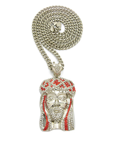Jesus Piece Red and Clear Stones (Silver)