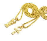 Ankh / Nefertitti Set on Rope Chain