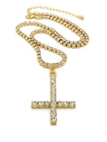 Inverted Cross on Bling Chain (Gold)