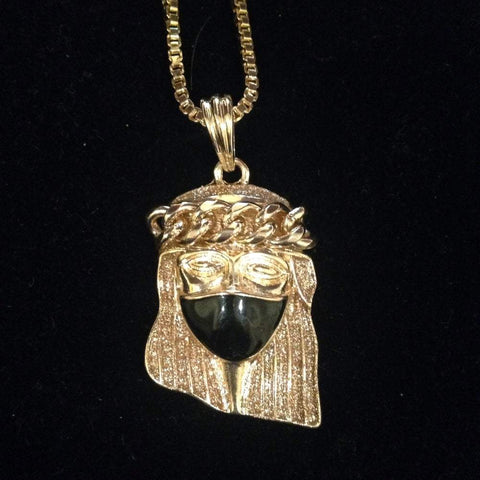 Gold Jesus Piece with Black Mask