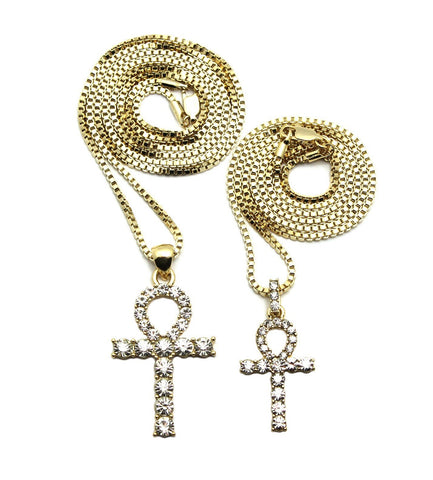 Double Ankh on Box Chains Set (Gold)