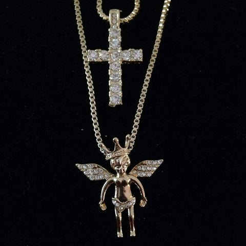 Angel with Crown / Bling Cross Set